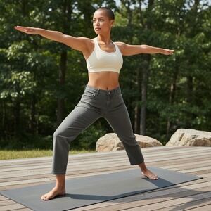 Yogipace Women Gray Cropped Straight Leg Stretch Jeans Size L